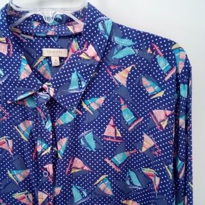 Talbots Outlet Sailbot Blue Polka Dot 100% Cotton Casual Button Down Shirt XL